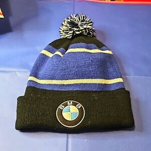 BMB men's Beanie Hat w/PomPom EUC black/white/blue